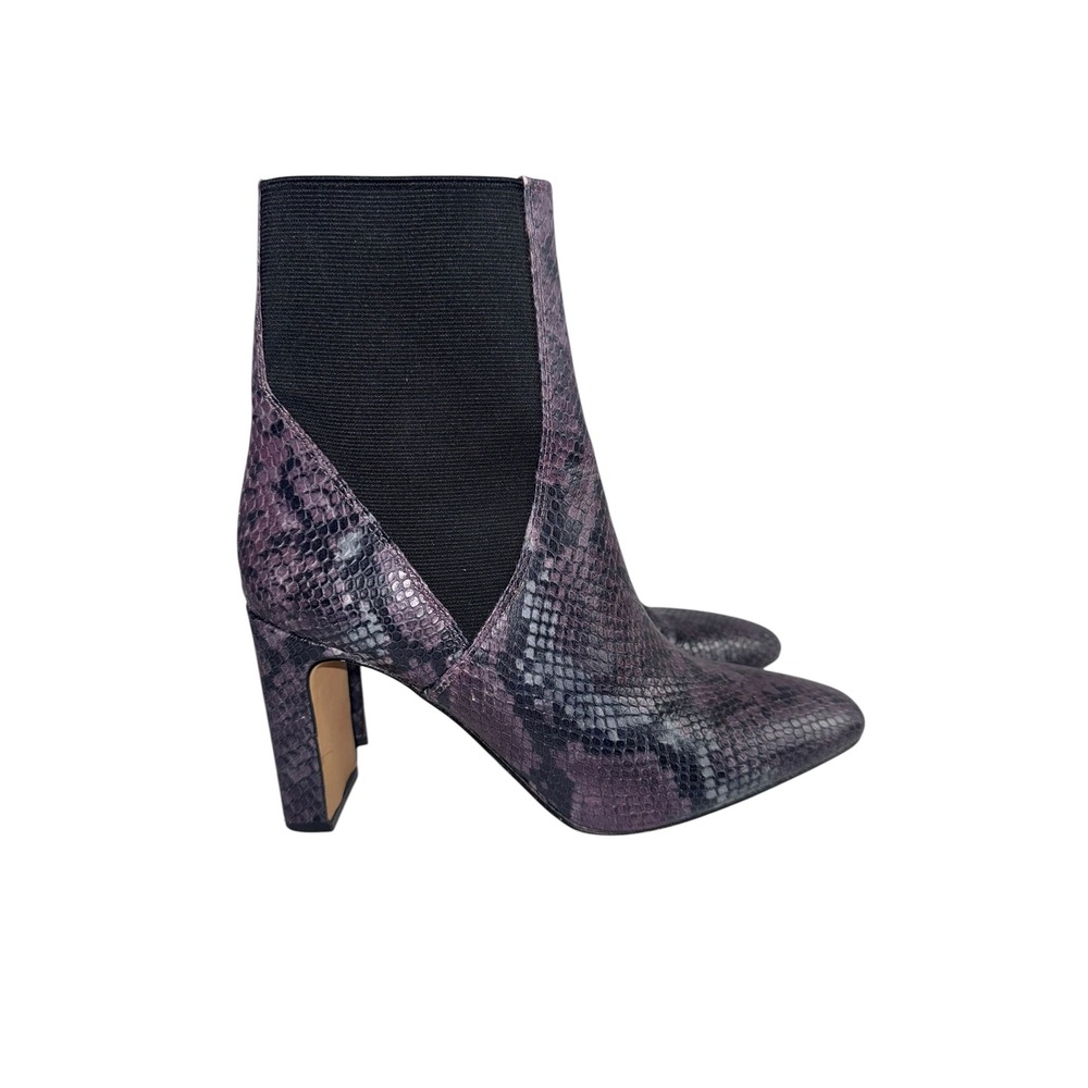 Vince Camuto Seeana Booties Women 9 Purple Snakeskin Leather Block Heel EUC - Picture 2 of 10